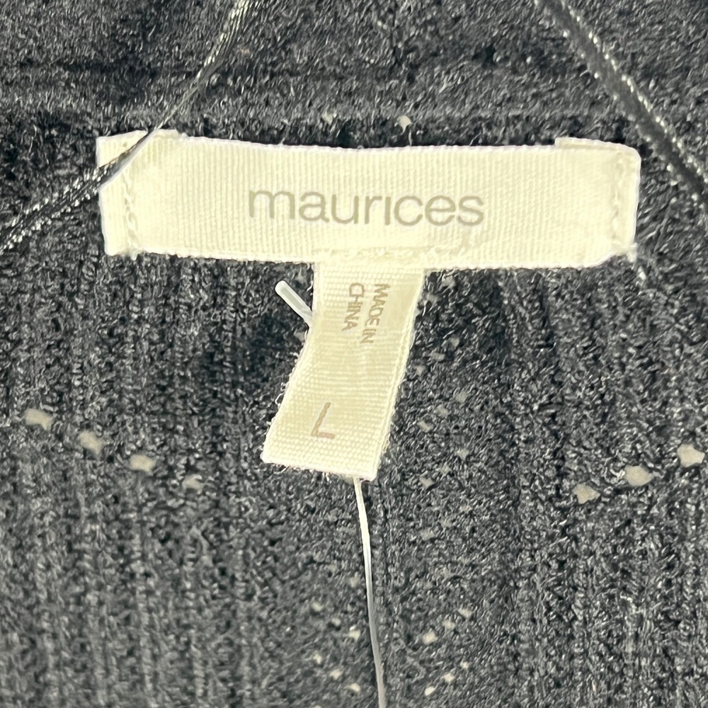 Maurices Black Open Front Cardigan Sweater Large NWT Longline Knit Pockets 1576 - Picture 2 of 8